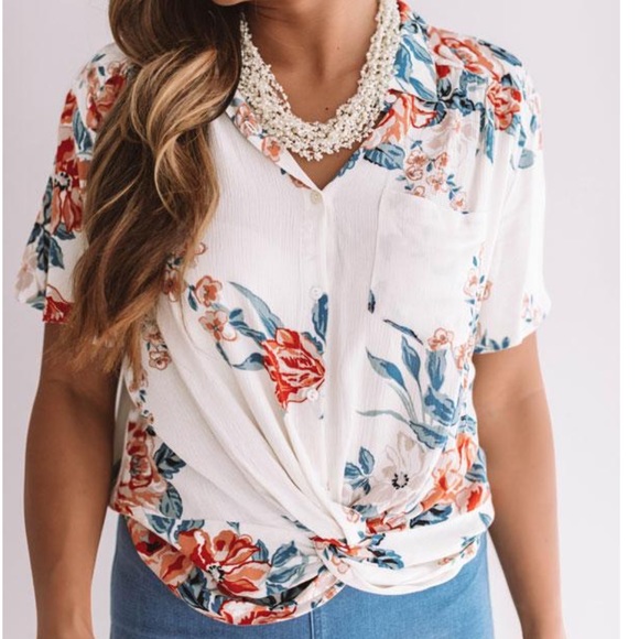 NEW SIZE S Impressions Floral Twisted Shift Top - Picture 2 of 7
